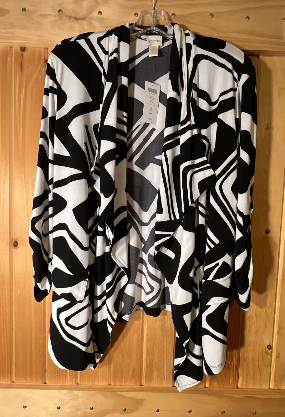 Chico's Knit Kit Abstract Print PT LS Jacket Black Size 2 Petite New With Tags